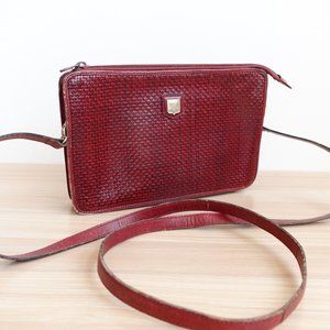 Vintage Celine Bag Leather Crossbody Shoulder Sling Purse Burgundy Weave RARE